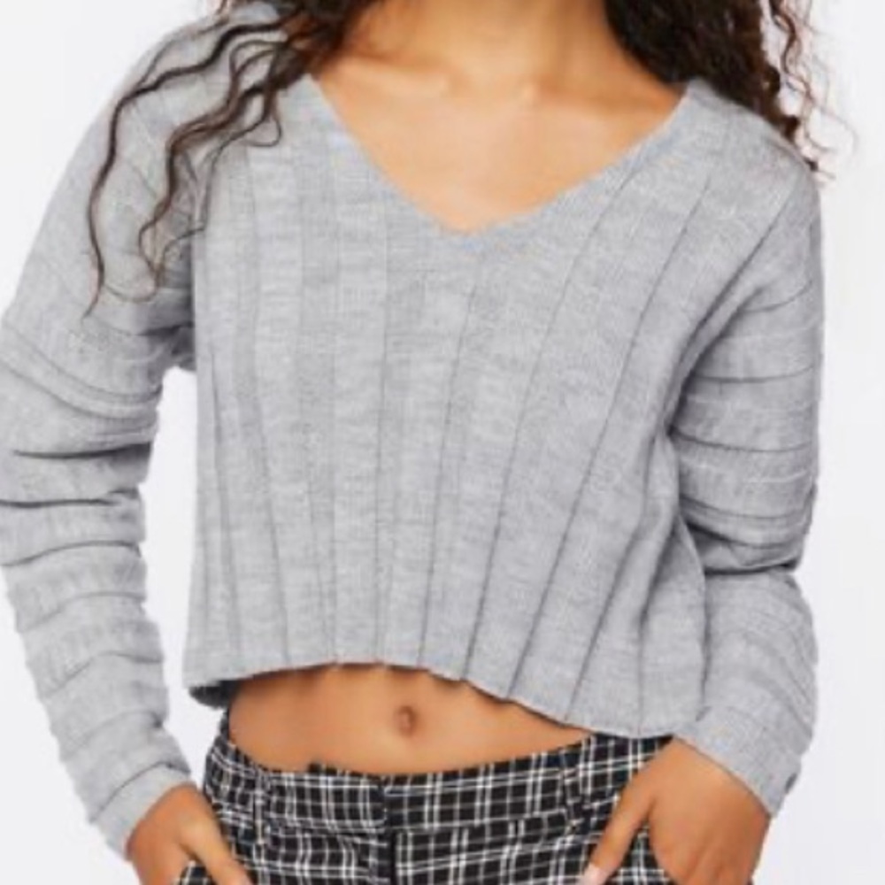 FOREVER 21 Ribbed Relaxed-Fit Cropped Sweater